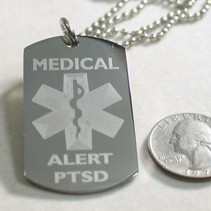 Medical Alert PTSD Stainless Steel Dog Tag